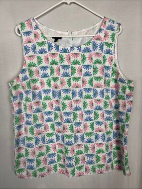 Talbots White Floral Spring Eyelet Tank Top